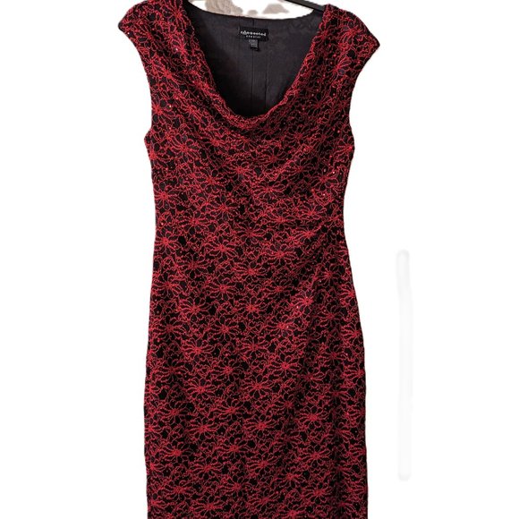 Red & Black Lace Sequin Sheath Dress - Picture 1 of 8